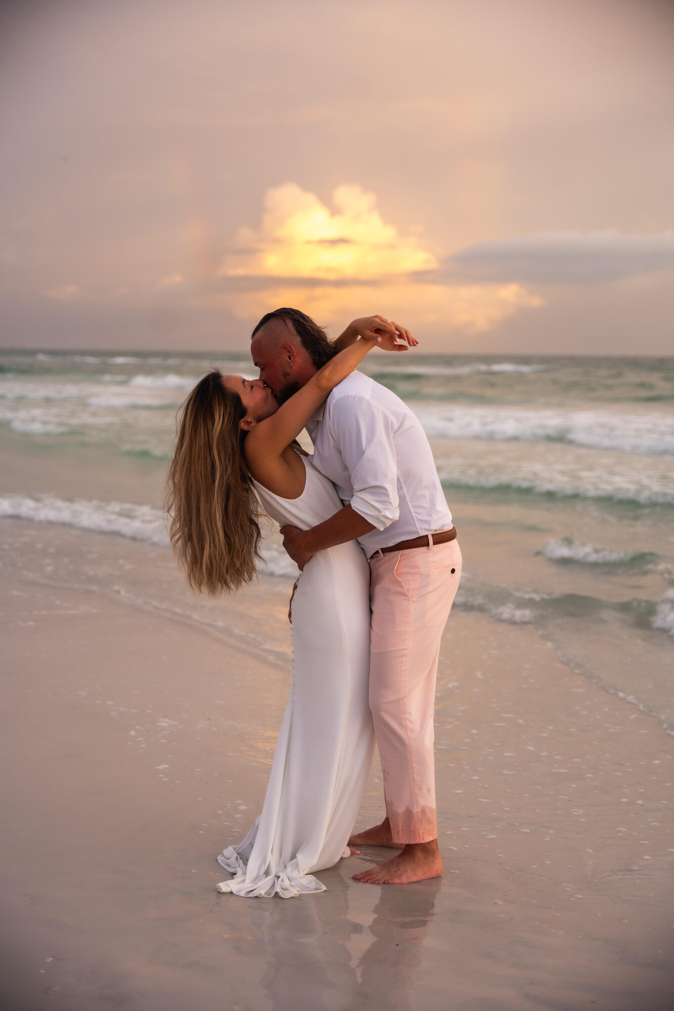 Cinematic film still of the couple during their destination ceremony