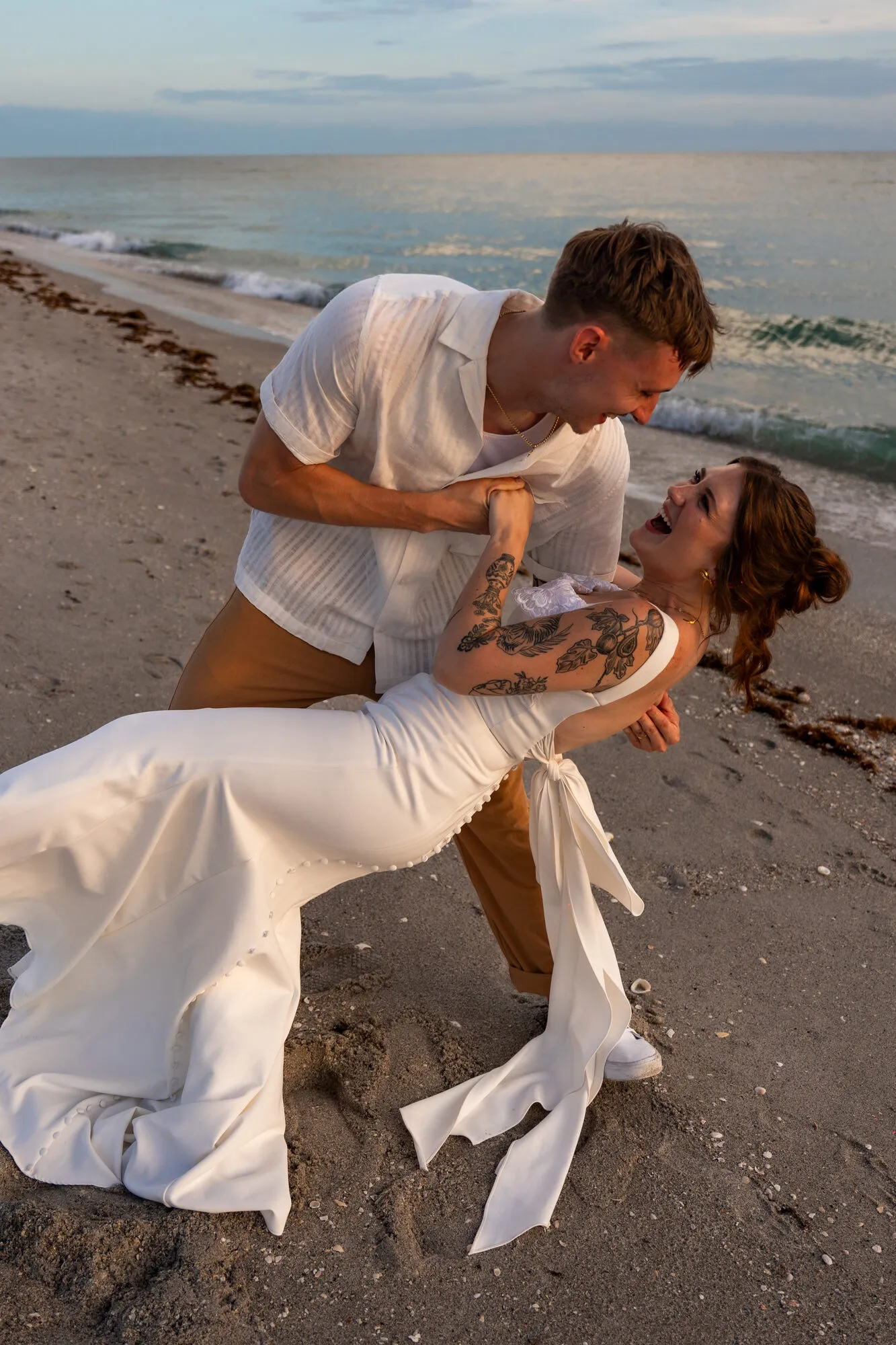 Groom and bride sharing a first look at a tropical destination venue